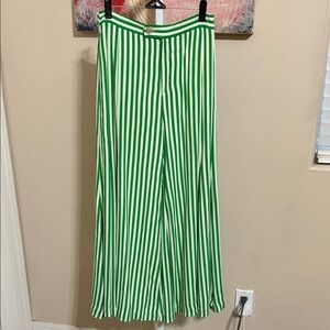 Anthropologie Green and White Striped Wide-Leg Pants